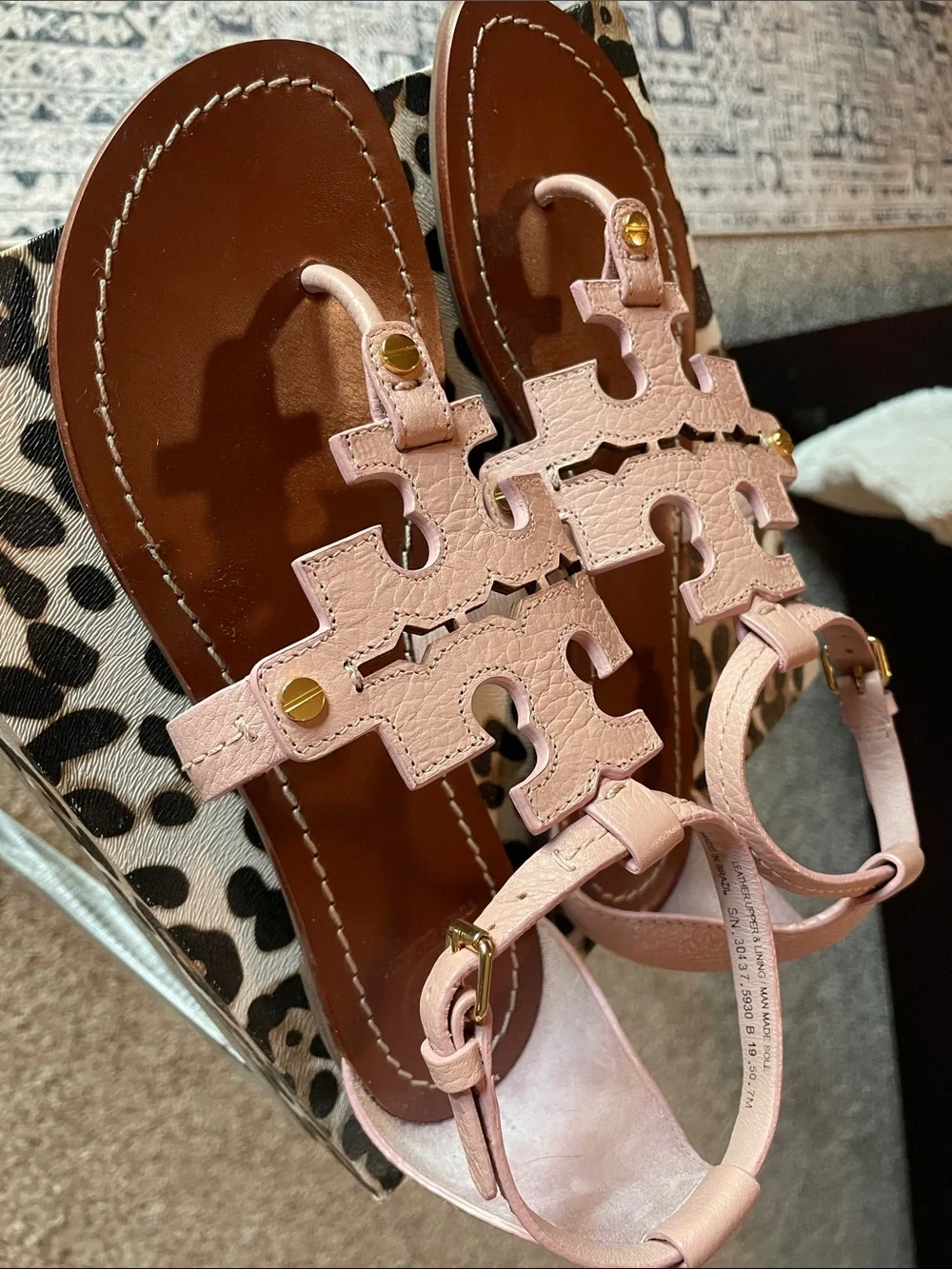 Tory Burch Blush Pink Leather Logo Thong Sandals